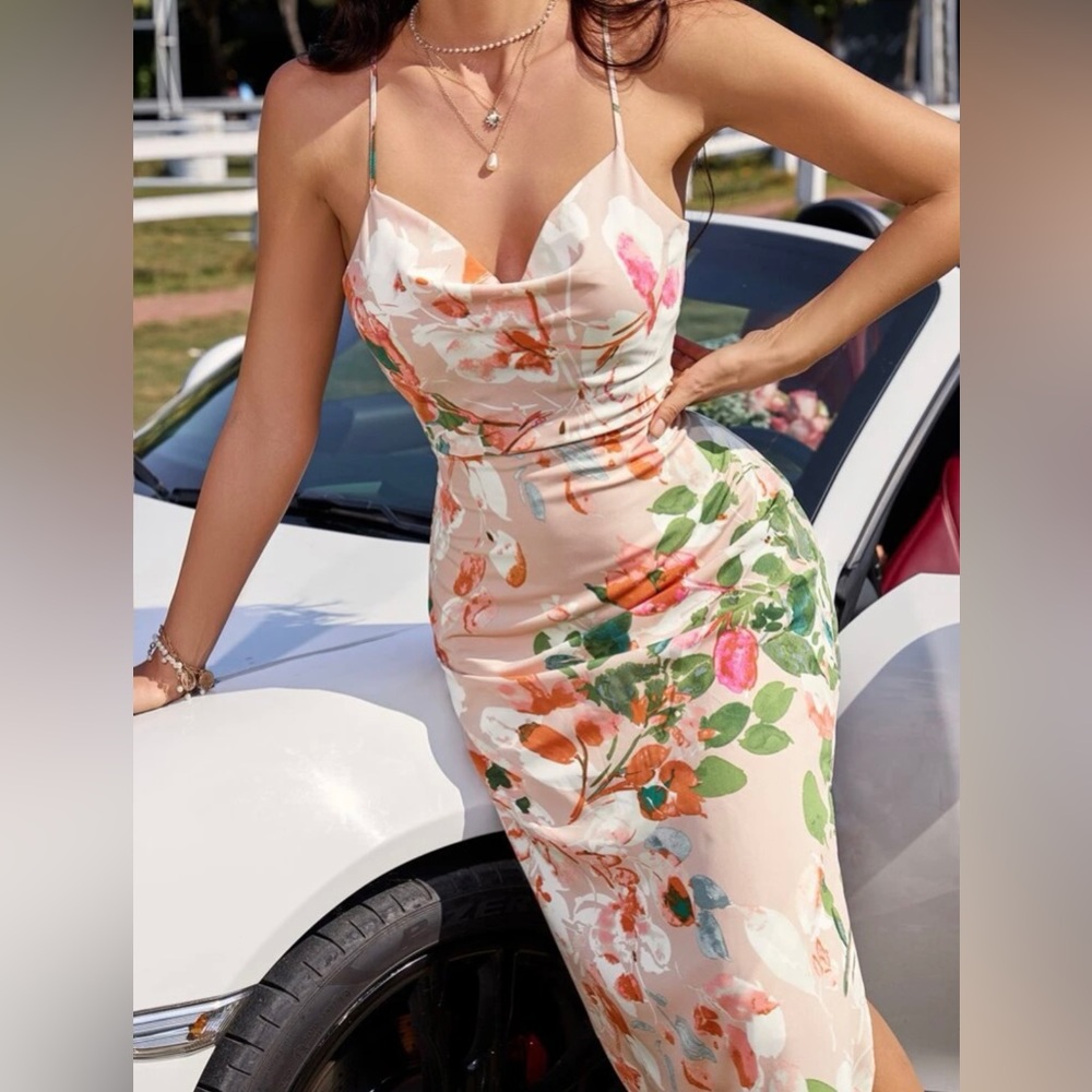 Spring Summer women Flower dress - Picture 4 of 6